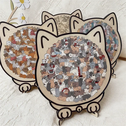 🌈HOT SALE⌛ 50 % de réduction🐱Puzzle en bois représentant un chat aux couleurs Morandi, 135 pièces🎁