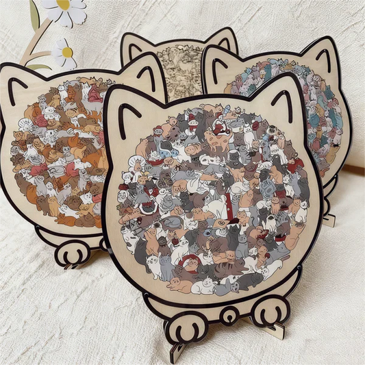 🌈HOT SALE⌛ 50 % de réduction🐱Puzzle en bois représentant un chat aux couleurs Morandi, 135 pièces🎁