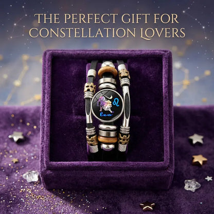 💥Offre de dernière minute – 50 % de réduction ☪️Bracelet en cuir avec signe du zodiaque, phosphorescent, pour hommes et femmes (6,9/8,1 pouces)♑️