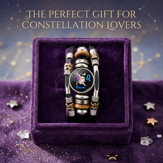 💥Offre de dernière minute – 50 % de réduction ☪️Bracelet en cuir avec signe du zodiaque, phosphorescent, pour hommes et femmes (6,9/8,1 pouces)♑️