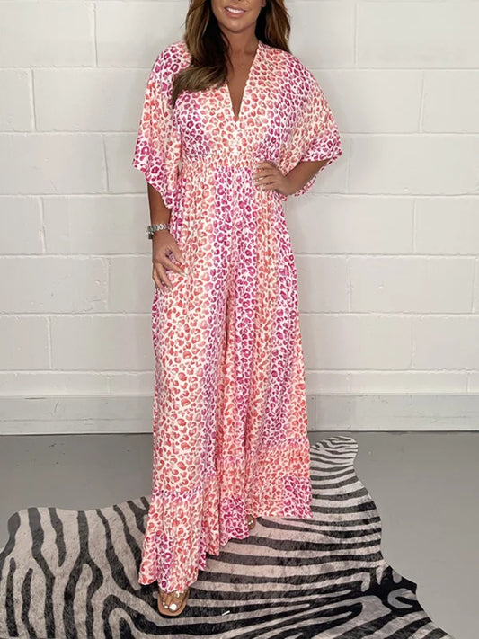 💖Dernier jour des soldes : -49 %💃Pantalon ample à col en V et imprimé léopar