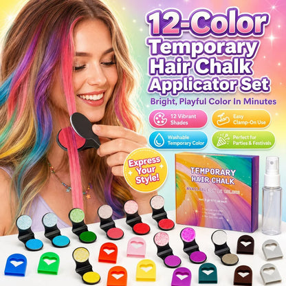 🎉🔥Last Day 50% OFF - 🌈12-Color Temporary Hair Chalk Applicator Set🎁-Ready for Christmas!🎅