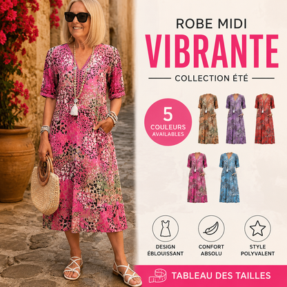 -50% Aujourd’hui 👗☀️ Robe d’Été Imprimée à Col V