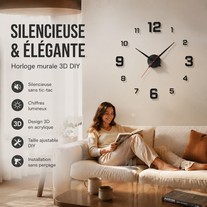 -50% Aujourd’hui 🌙🏠 Horloge Murale 3D Lumineuse en Acrylique