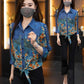 Women’s 3/4 Sleeve Denim Floral Print Patchwork Shirt