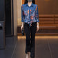 Women’s 3/4 Sleeve Denim Floral Print Patchwork Shirt