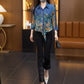 Women’s 3/4 Sleeve Denim Floral Print Patchwork Shirt