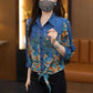 Women’s 3/4 Sleeve Denim Floral Print Patchwork Shirt