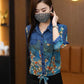 Women’s 3/4 Sleeve Denim Floral Print Patchwork Shirt