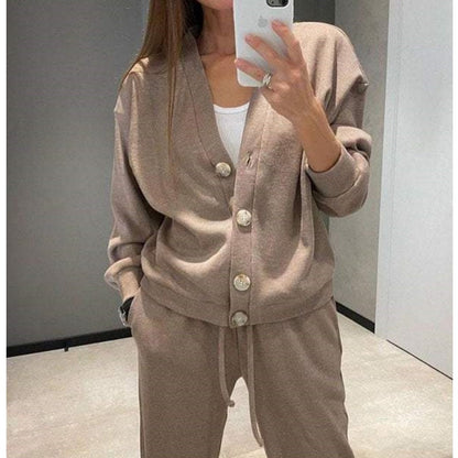 🎁 free shipping🔥Women's Knitted Buttoned Jacket and Pants Two-piece Set