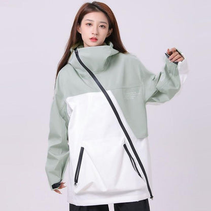 Unisex Waterproof Windproof Slant Zipper Hooded Jacket