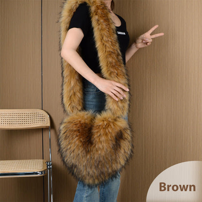 Creative Heart-Shaped Faux Fur Shoulder Bag for Women