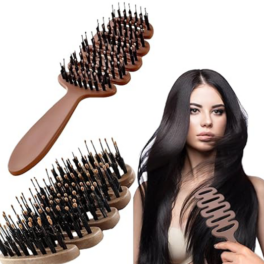 ✨Brosse à cheveux en poils de sanglier avec design incurvé