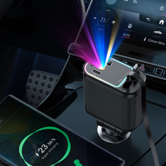 Chargeur de voiture avec éclairage ambiant Purple Star Top 120 W et câble rétractable