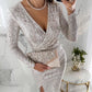 📢📢70 % de réduction！！！   👑 Robe à Paillettes Édition Limitée – Coupe Femme Fatale | Col V & Fente Chic 【Livraison Rapide】