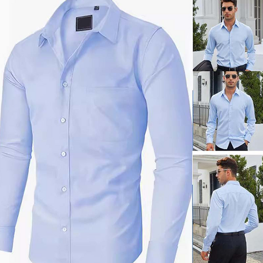 💎 50% DE RÉDUCTION ! 💎 Chemise à Manches Longues Unie – Coupe Confortable, Anti-Froissement & Tissu Respirant en Coton pour Homme 👔✨