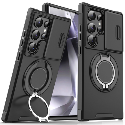 📱 50 % DE RÉDUCTION EN CE MOMENT ! 💎 Coque de téléphone avec support magnétique pour Samsung – Couvercle coulissant pour l'appareil photo, anneau de prise en main à 360° et béquille – Protection totale et visionnage mains libres ✨