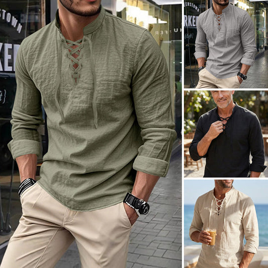 🔥Offre à durée limitée – Chemise unie en lin et coton mélangés pour homme