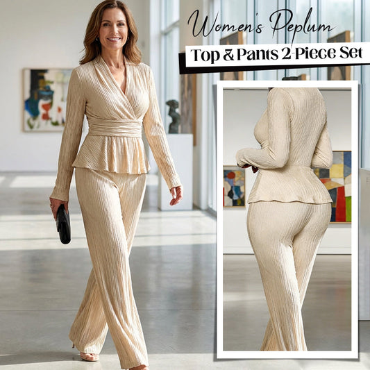 🔥SOLDES🔥 Ensemble 2 pièces pour femme : haut à basque et pantalon