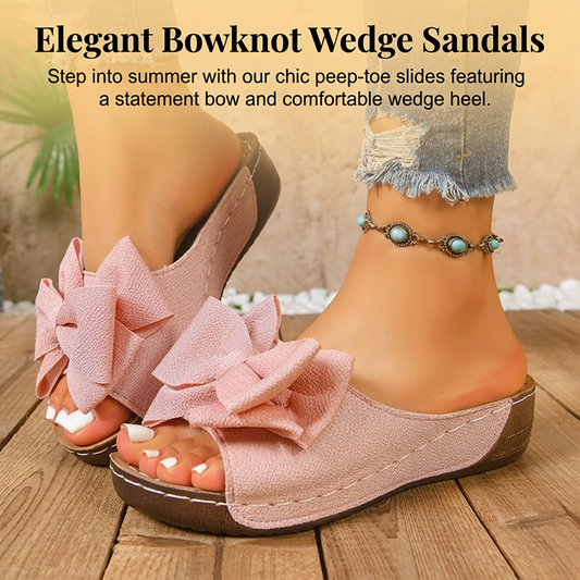 👡 60% DE RÉDUCTION! 🎀 Sandales Compensées à Bout Ouvert & Nœud Papillon pour Femmes – Élégantes, Confortables & Parfaites pour l'Été ☀️