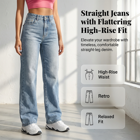 ✨Offre à durée limitée-Jean pour femme à taille haute et coupe droite