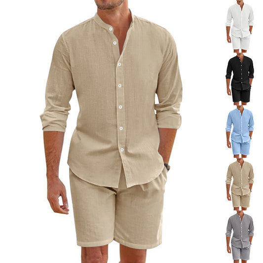 🔥Offre à durée limitée-Ensemble deux pièces pour homme : haut et short décontractés en lin