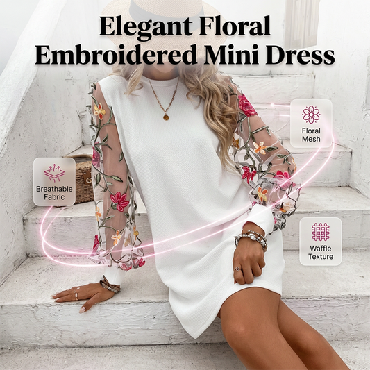 🌺 50 % DE RÉDUCTION💐Robe à manches en maille brodée de fleurs pour femme