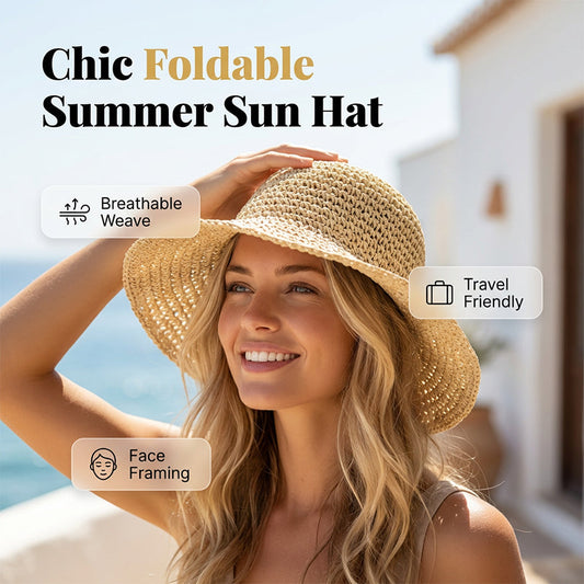 ☀️-50% | Chapeau paille large bord tissé main femme pliable