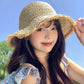 ☀️-50% | Chapeau paille large bord tissé main femme pliable