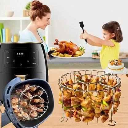 -50% Aujourd’hui 🔥🍢 Grille Ronde de Four en Acier Inox avec Brochettes