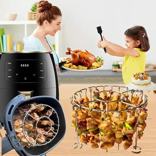 -50% Aujourd’hui 🔥🍢 Grille Ronde de Four en Acier Inox avec Brochettes