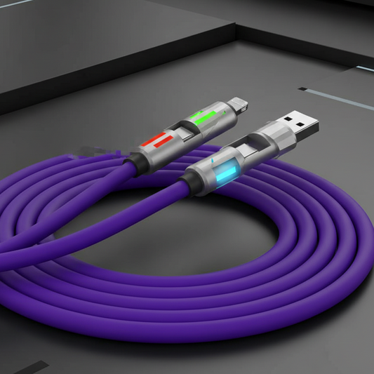 🚗 Câble de recharge LED 4-en-1 avec éclairage intégré pour une recharge rapide, le transfert de données et la duplication d'écran sur la voiture