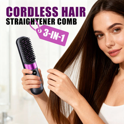 ✨ Peigne-lisseur sans fil portable 3-en-1 | Lisse & coiffe vos cheveux partout