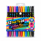 12 Pack Dual Tip Glitter Markers and Highlighters Set 24 Colors Double Ended Soft Brush Tip Pens for Student Art Drawing