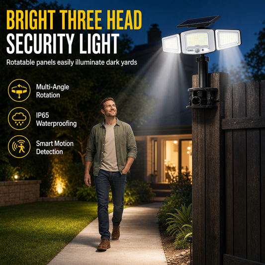 Lampe solaire à 3 têtes avec détecteur de mouvement