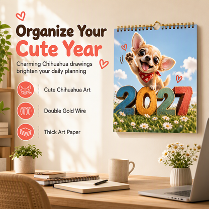 🎄🎁Soldes de Noël – 50 % de réduction 🐕Calendrier mural Chihuahua pour 12 mois – Adorable calendrier mensuel avec des motifs de chiens, pour la maison, le bureau ou comme cadeau 📅