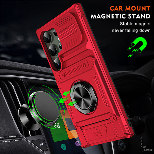 📱 Samsung-etui med kortholder og magnetisk ringstativ