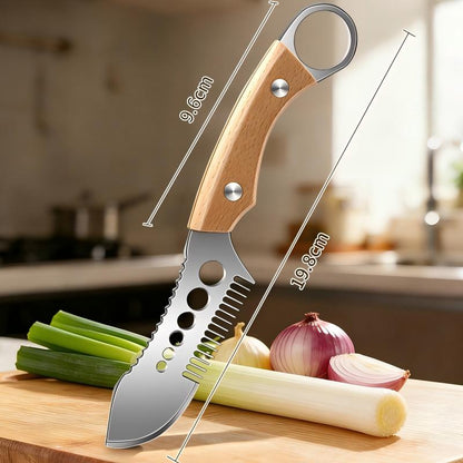 📢📢 50 % DE RÉDUCTION🌿 Couteau multifonction pour émincer les oignons verts – Lame en acier inoxydable avec éplucheur à herbes et écailleur à poisson